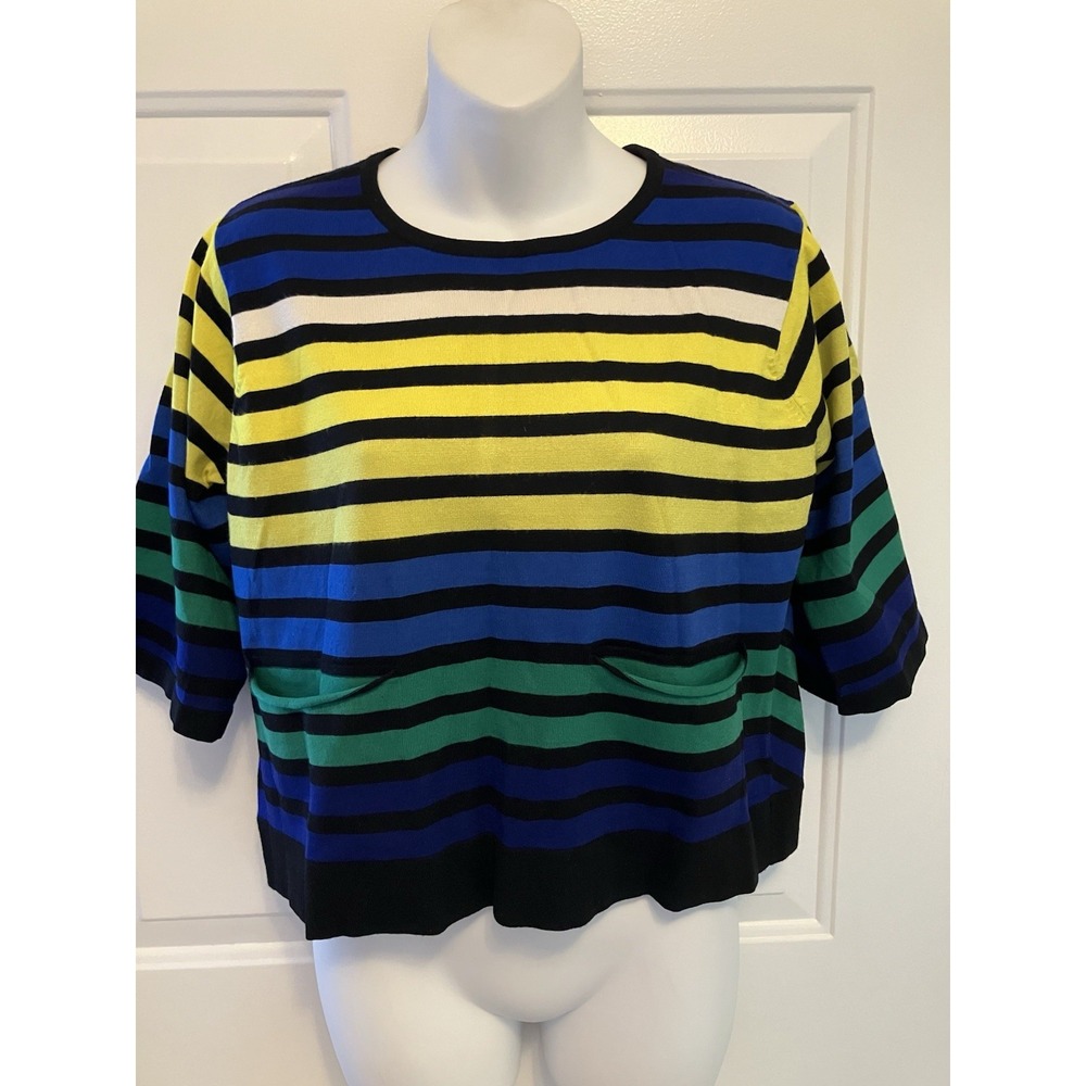 Karen Millen Women's Striped Crop Sweater Sz 3 Medium Black Multi